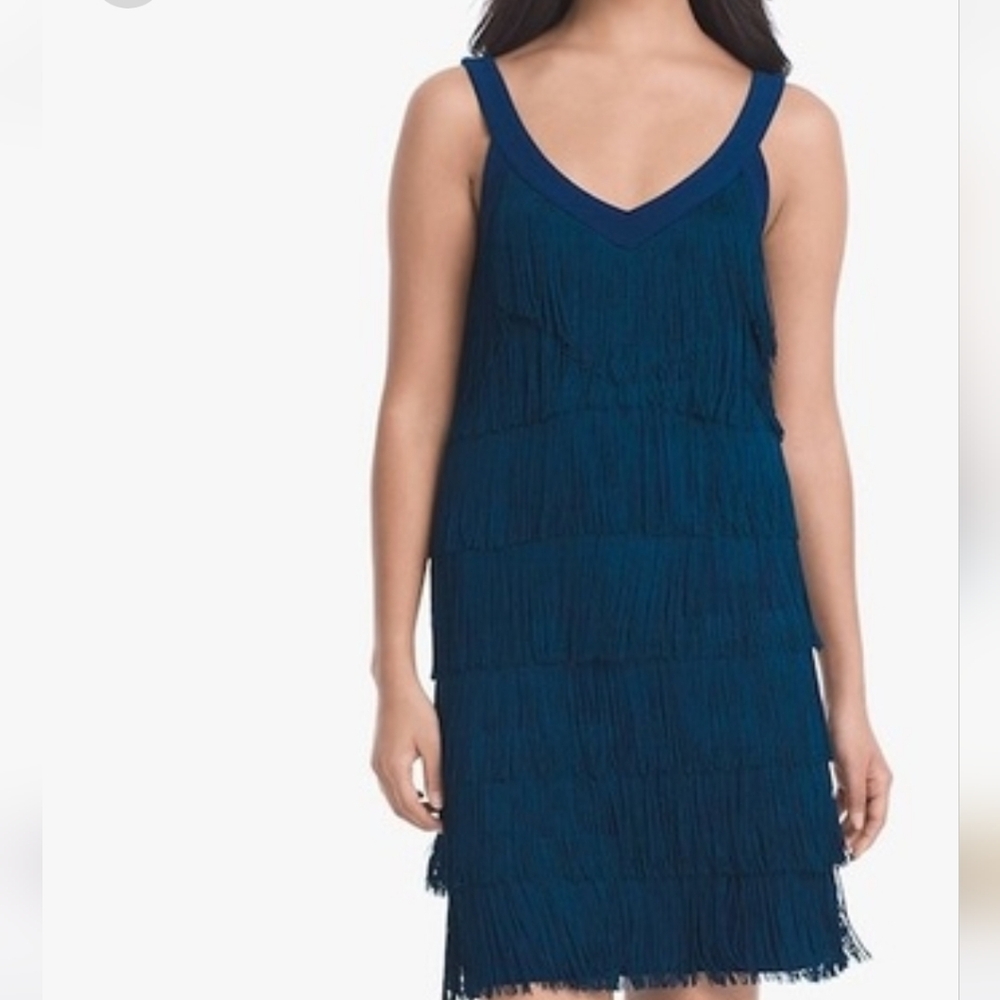 White House Black Market Fringe Dress Size M Sleeveless Stretch Evening Party